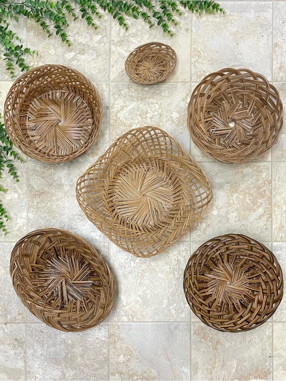 Vintage 6 Pc Woven Wicker Rattan Basket Wall Decor Set Boho Cottagecore